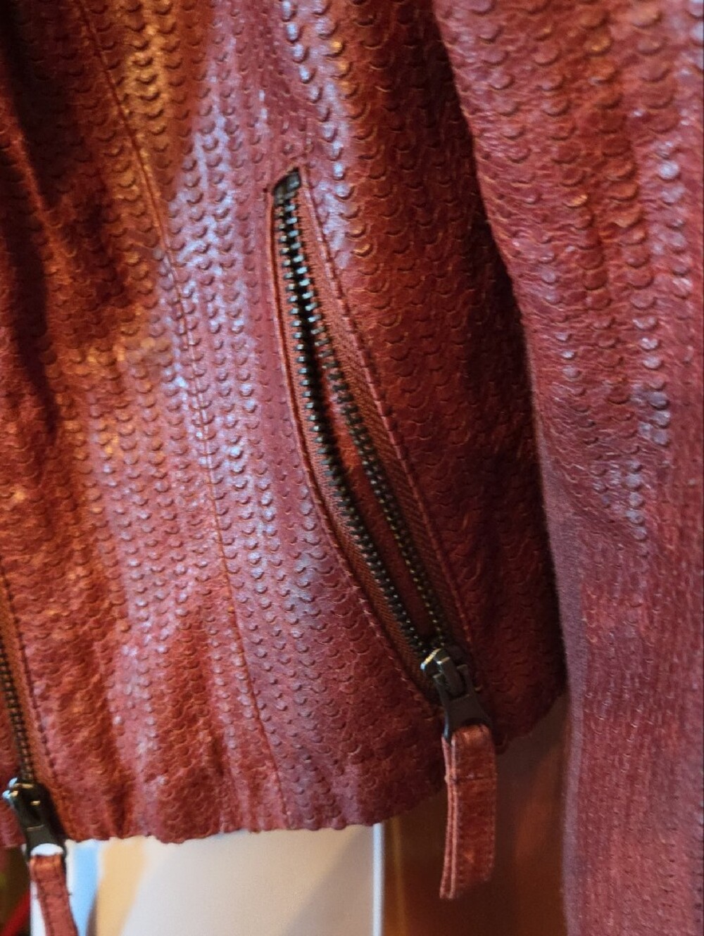 Vero Moda Rust-Brown Textured Faux-Leather Moto Jacket - Picture 6 of 9
